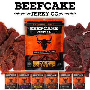 BeefCake Jerky - Thick Cut Tender Pork and Beef Jerky -  Protein Snacks Dried Meat
