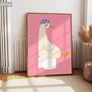 2D Flat, 1pc Unframed Cute Goose Wall Art, Flower Crown Wall Decor Poster, Pink Background Wall arts, Retro Art Prints Decorations, Classic Canvas Paintings, Modern Posters, For Living Room, Bedroom, Cafe, Home Decor, Holiday Gifts, No Frame