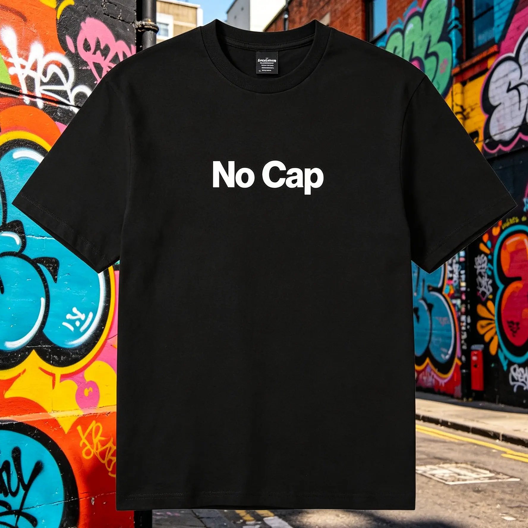 No Cap Minimal Bold Viral Gen Z Slang Graphic T-Shirt For Men Women, Simple Front Text Black Short Sleeve Tee, Trend Urban Casual Streetwear Daily Top