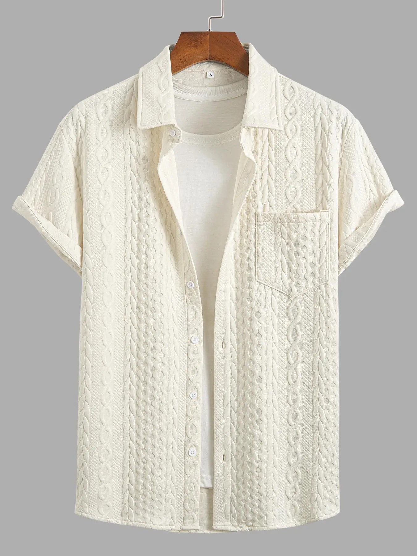 Men's Regular Fit Textured Pocket Button Front Shirt Without Tee, Casual Short Sleeve Collar Shirt for Summer, Fashion Men's Clothes for Daily Wear