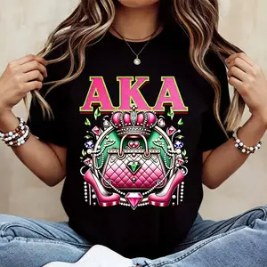AKA Alpha Kappa Alpha Sorority Crest Print T Shirt Casual Loose Fit Tee For Women Perfect For Everyday Wear And Leisure Activities
