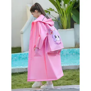 Girl/Boy Thick Waterproof Hooded Eva Raincoat Poncho with Backpack Space Suitable for Outdoor School Full Body Cover Rainy Season Rainy Day Pink Kitty