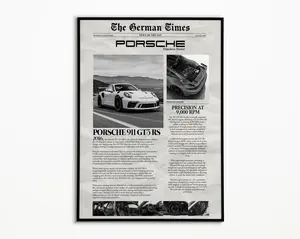 Porsche 911 GT3 RS Print | Newspaper | Physical Print | Hyper Car Poster | Super Car Print |, Product without frame Decor Gift