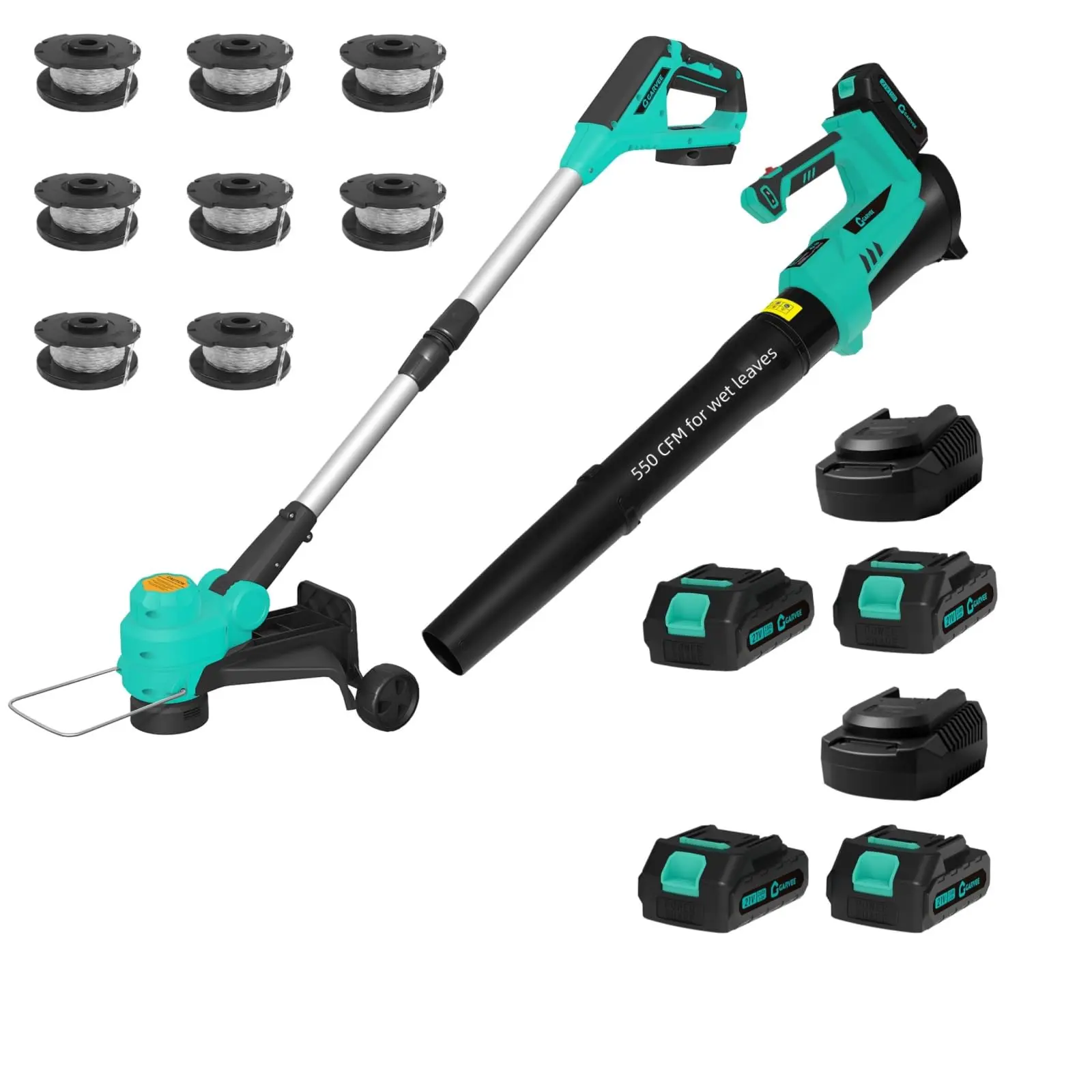 Battery Powered Weed Wacker and Lawn Blower Set, 2 in 1 Trimmer Edger with Automatic Line Feeding, Cordless Yard Maintenance Tools