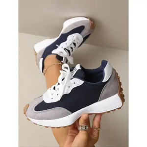 Women’s casual retro sport shoes with a colorblock design; student low-top flats; round-toe PU leather sneakers; trendy fashion sneaker; perfect gift for her