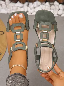 Women's Chunky Heel Sandals, Hollow Metal Buckle Transparent Thick Sole, Luxurious Design with Crystal Heels, Perfect for Jeans, Commuting, Dates, Bohemian Sandals, Footwear