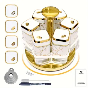 Rotating Spice Rack with 6 Spice Jars: Save Space and Convenience - Kitchen Organizer - Includes 6 Labelled Spice Jars, Rotating Spice Rack/Spice Organizer/Spice Organizer, Stainless Steel