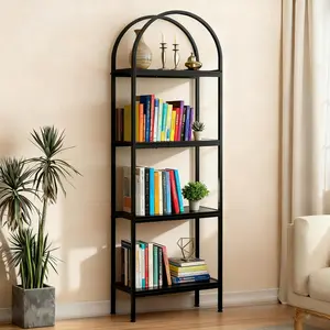 5 Tier Arched Bookshelf, Modern Tall Metal Frame Arched Display Rack, Freestanding Open Storage Shelf for Bedroom Living Room Home Office