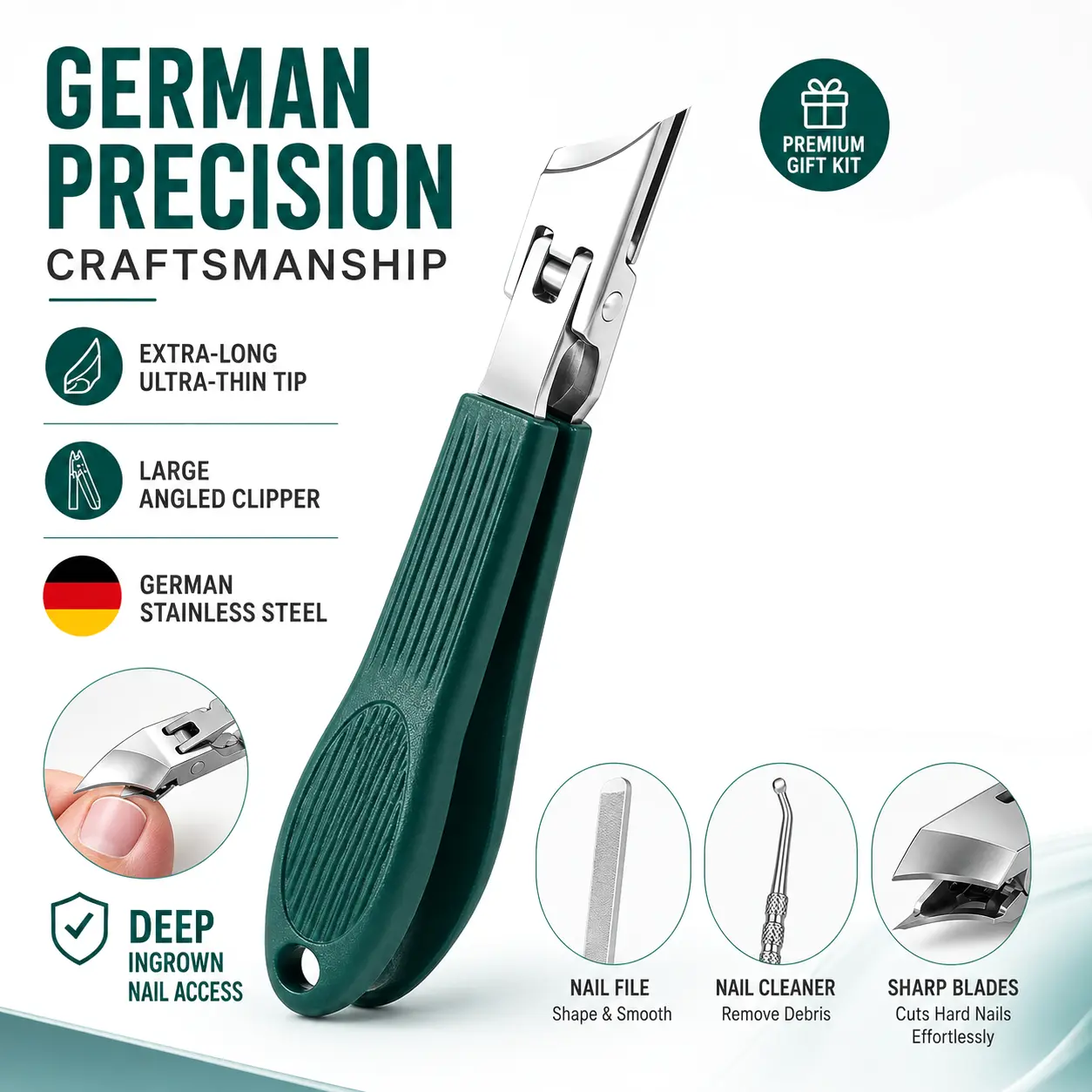 Nail Clippers 3-Set Wide Jaw Opening 25-Degree Oblique Cut Anti-Splash Stainless Steel for Seniors Nail Care Supplies Manicure Gift Kit