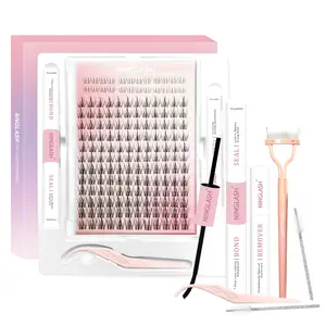 NINGLASH Wink Lash Clusters Kit Wispy DIY Eyelash Extension, Manga 168pcs Natural Individual Fairy Spikes Cluster Eyelashes Anime Eye Lashes Waterproof Lash Bond and Seal Remover Tweezer Comb Brush
