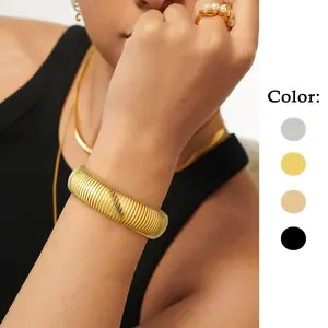 Bestyle Chunky Stretch Bangle Bracelet for Women, Trendy Flexible Wide Link Chain Wristband, Perfect Gift for Anniversary Birthday Christmas