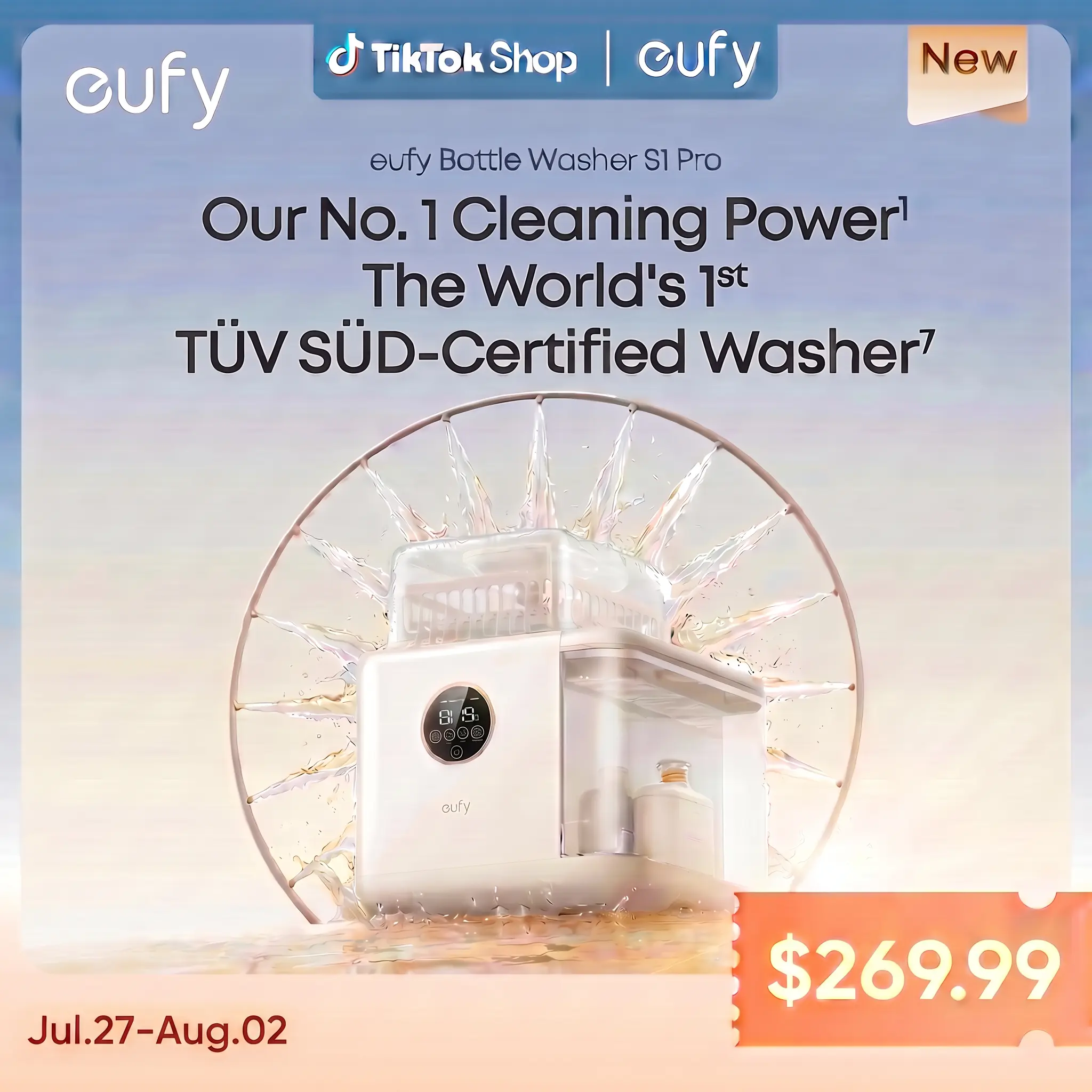 eufy Bottle Washer S1 & Bottle Washer S1 Pro,  Built-in Water Softener, All-in-One 3D HydroBlast Washer, 212°F Steam Sterilizer & Thoroughly Fast Dryer, Largest 10-Bottle Capacity, Smart App Control, Hands-Free.