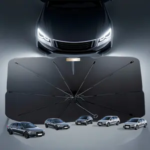 Car Windshield Sunshade Umbrella 5-Layer UV Block 10-Rib Fiberglass Frame for Heat Insulation 57"x33" Front Window Interior Sun Protection for Medium Sedan SUV Windshield