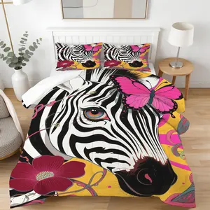 Zebra Floral Pattern Comforter Set, Soft And Comfortable Bedding Set, Including 1 Comforter And 1 Or 2 Pillowcases Without Pillow Insert, Suitable For Bedroom, Dormitory, Guest Room Decoration Supplies For Teenagers And Adults