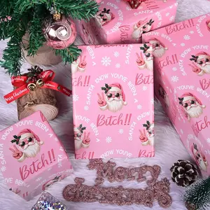 Funny Christmas Wrapping Paper Roll for Adult Men Women - Pink Christmas Santa Wrapping Paper - Teen Slang Gift Wrap Papers - Pink Birthday Wrap - Santa Gift Wrap - Viral Gift Paper