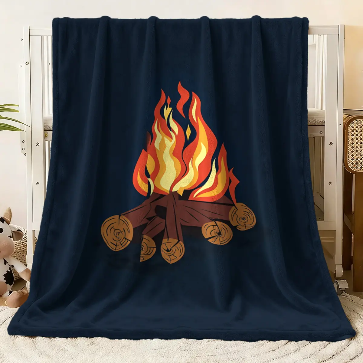 Cozy Campfire Print Blanket - Warm Flannel Throw with Vibrant Bonfire & Logs Design, Perfect for Outdoor Vibes & Home Snuggling, Soft Multi - Size Blanket for Couch Bed