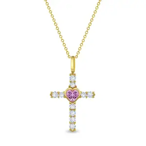 14k Gold Pink Heart Cross Baby / Toddler / Kids Pendant/Necklace