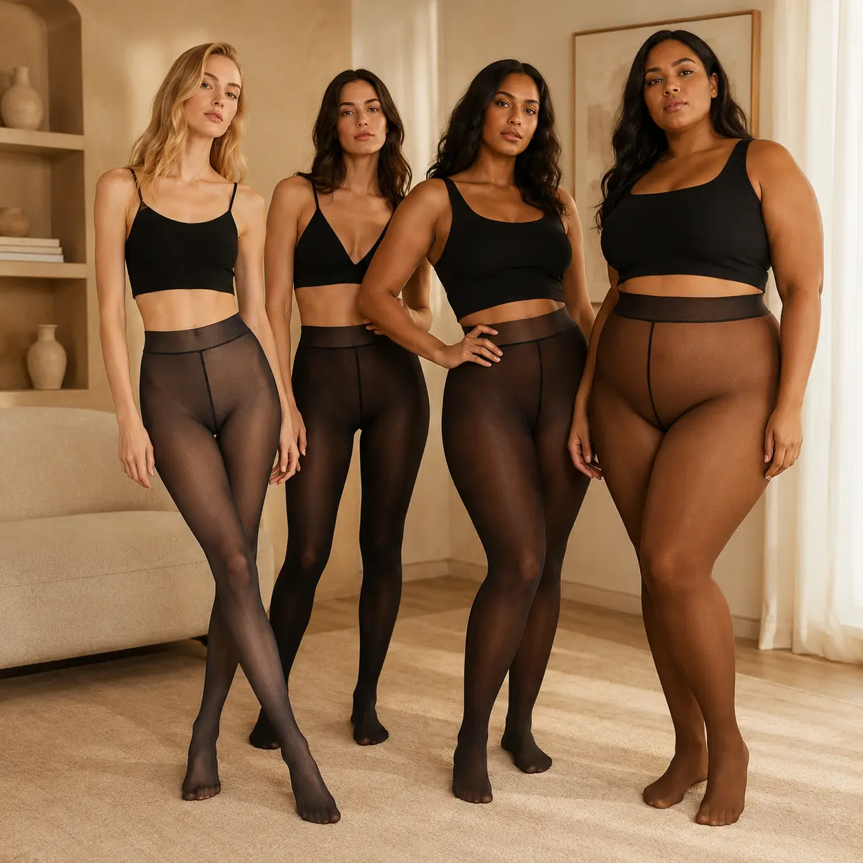 LUMENNEST Women's Minimalist High Waist Nylon-Spandex Fleece-Lined Thermal Pantyhose - Outdoor Solid Basic Winter Cozy Stretchy Tights Stockings