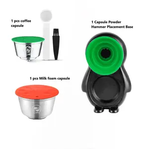 i cafilas Dolce Gusto Genius Plus stainless steel reusable coffee and milk foam capsule filters for making coffee and milk foam,Capsule Powder Hammer Placement Base