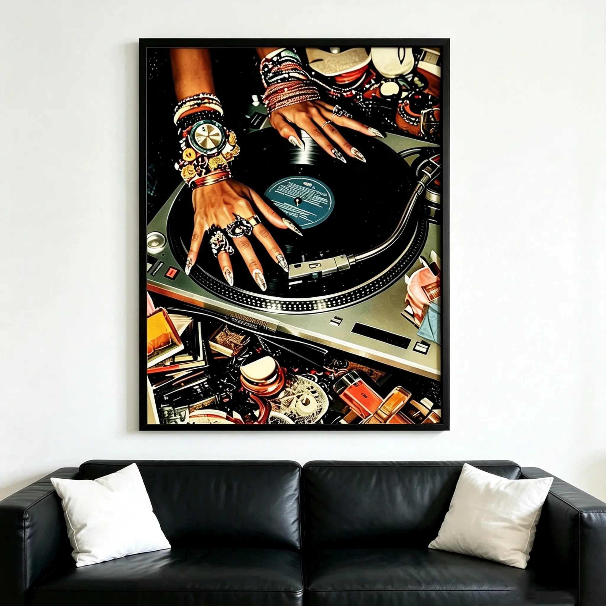 Vintage DJ Vinyl Record Print Poster - Retro Look Artistic Hangable Wall Decor, Wall Display Accent for Room, Home Supplies for Living Spaces