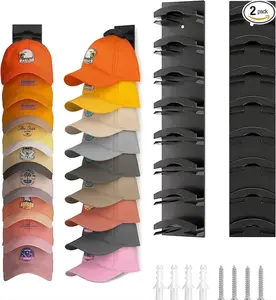 Hat Organizer for Baseball Caps, 2 Pack Hat Rack for Wall Hold up to 20 Hats Strong Adhesive Hat Hooks Stand Multilayer Hat Hanger Organizer Storage Holder Display for Door Closet Bedroom