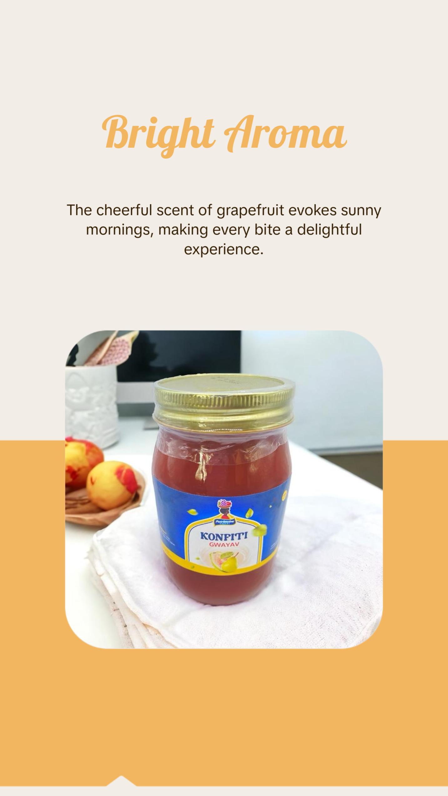 Konfiti Natural Snack Flavor Sweet Fruit Dessert - Grapefruit Jam with Citrus Notes - Artisanal Spread for Breakfast, Brunch, and More - Tangy, Sugar, Perfume, Fresh