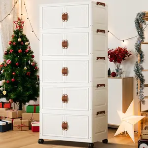 Plastic Storage Bin White Closet Organizers Folding Storage Bins with Lid, Dual Open Collapsible Storage Cabinet for Home Office Bathroom Kitchen