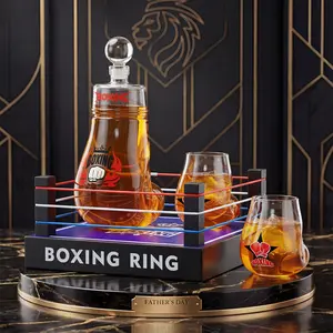 Kollea Father's Day Gift,Boxing Whiskey Decanter Set with 2 Boxing Glove Glasses - Red Wooden Base for Home Bar Decor, Unique Gift for Men, Boxing Fans, Whiskey Lovers, Coaches, Classic Father's Day & Anniversary & New Year Birthday Present, Utensils
