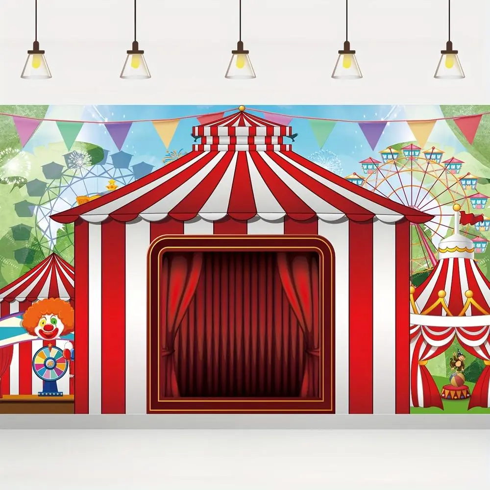 1pc Red Circus Carnival Textile Backdrop Banners - 6x4ft Large-Size Party Decoration for Birthday Events