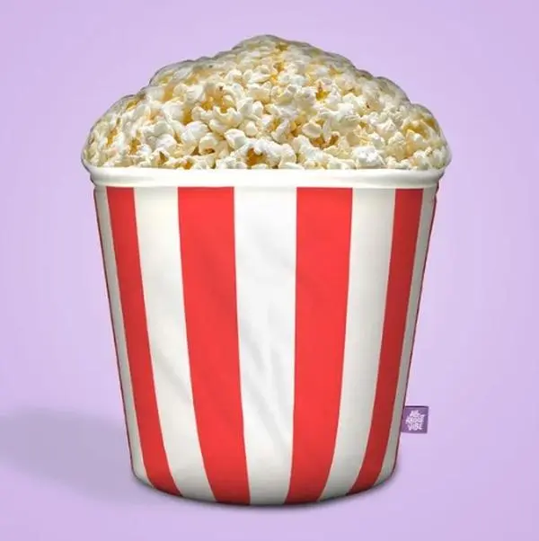 Popcorn Pillow | All About Vibe – Life-Like 3D Popcorn Bucket Throw Pillow | Funny Movie Night Decor & Foodie Gift | Soft & Huggable, Made in USA