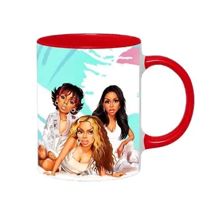 Hip Hop Mug Shots Classic Caricature Ceramic Mug with Color Handle/Rim Coffee Reuse Drinkware Printed Colorful Reusable Tea Cup