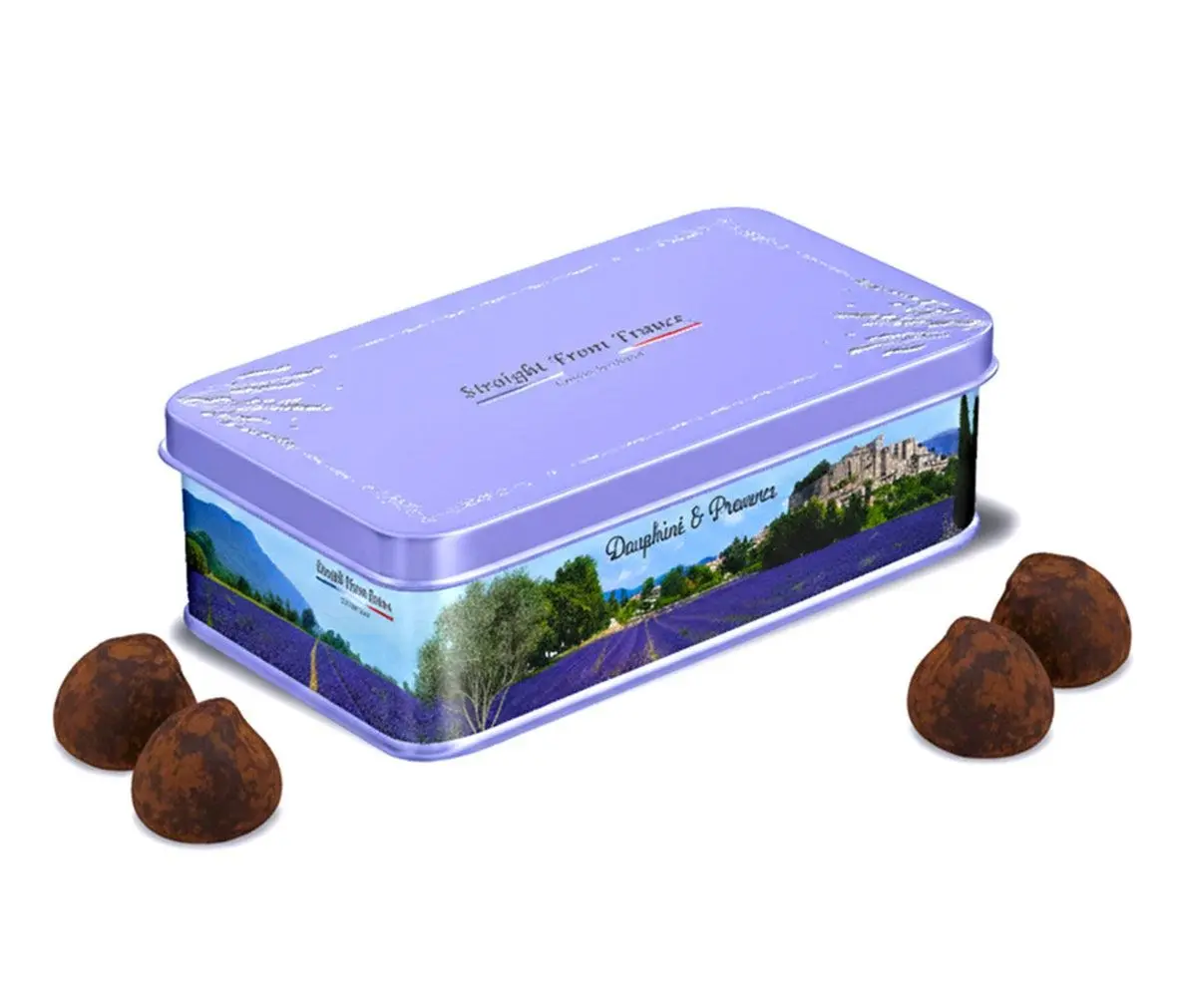 Straight from France Genuinely French Assorted Gourmet Dark Chocolate Truffles with Cocoa, 20-Piece, 7 Oz Cupboard-Ready Gift Tin, Tea, Chocolate Dessert, Mixed, Gift Box With Themed Artwork