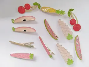 2025 New Enamel Fruit Hair Clip Series with Strawberry Apple Grape Pineapple and Cherry Shapes Adorned with Golden Lines for Sweet Adorable Hair Accessories