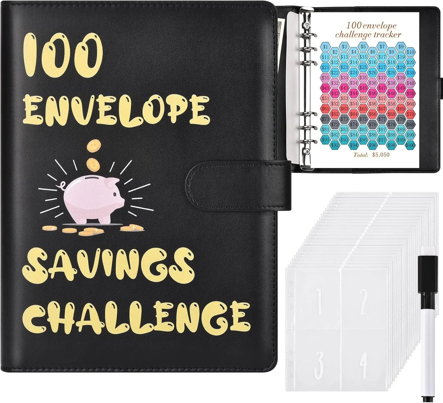 100 Envelope $5050 Savings Challenge Book with Envelopes - Money-Saving Binder for Easy Budgeting and Financial Goals