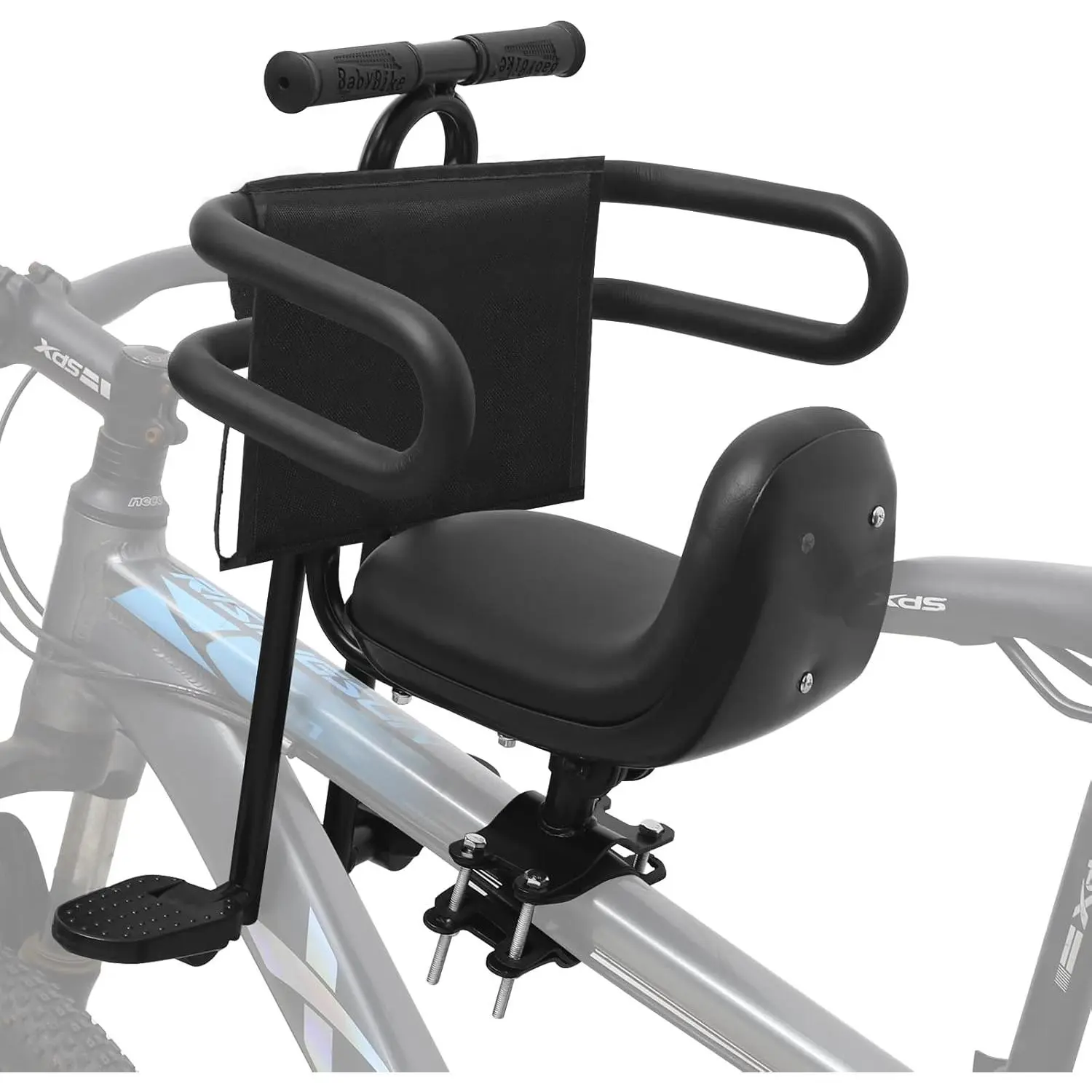 Forward Passenger Carrier with Guardrail, Detachable Front Mount, Adjustable Foot Supports for Ages 1-5, Lightweight Aluminum Frame, Fits Standard Crossbar Frames