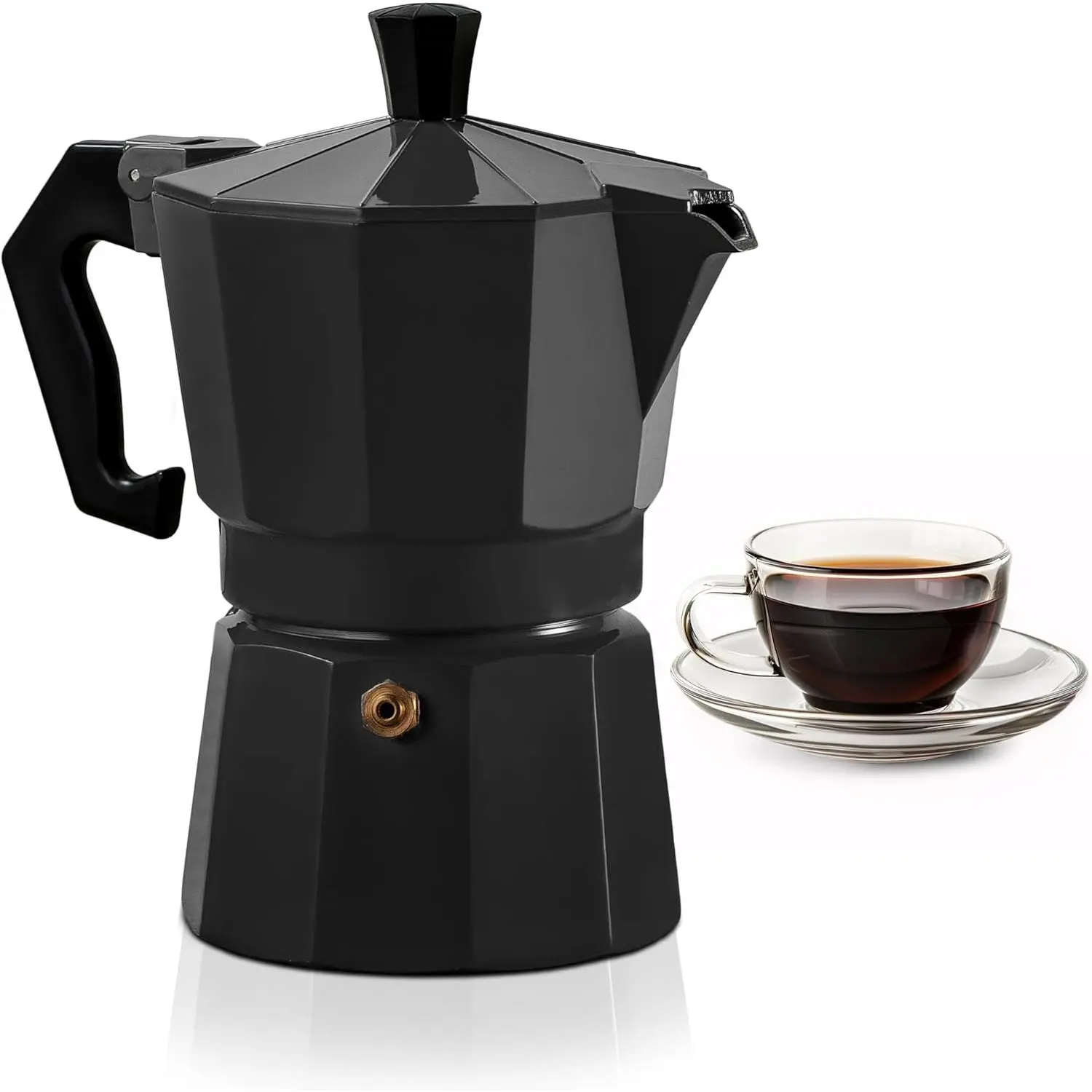 Black 3 Cup Moka Pot Cuban Coffee Maker, Moka Pot for Gas, Electric Stove Top, Classic Italian Coffee Maker, Stovetop Espresso Maker, Camping Pot Makes 3 Espresso Cup 5 Oz