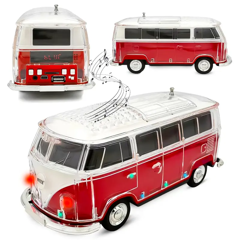 WSTER WS-267BT POrtable Bluetooth Speaker (Bus/Campervan Shape) withLED Lights, AUX Input, USB Port, FM Radio,Rechargeable Charging Function, Stereo AudioDevices, Led Speakers, Portable Wireless Soundbox