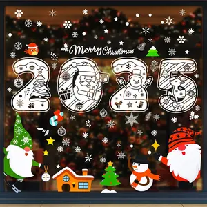 2025 Christmas Window Clings - 131Pcs Christmas Windows Stickers for Glass, Non-Adhesive Static PVC, Santa, Snowman, Elk, Xmas Trees, Snowflakes Window Decorations, Xmas Decor, 6 Sheets