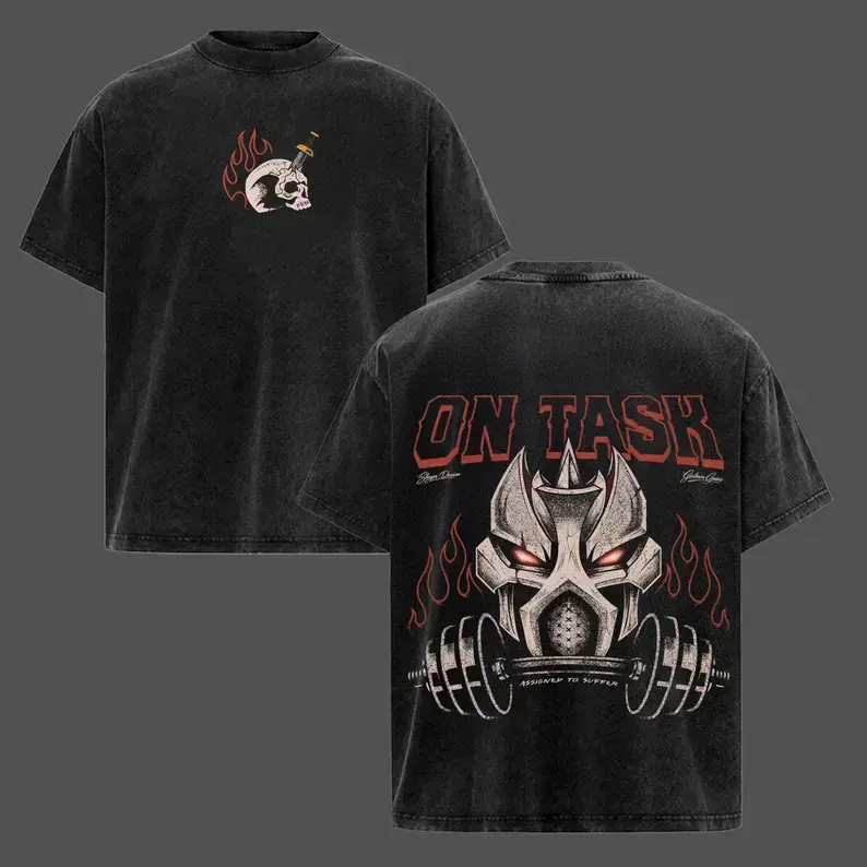 Men's RuneScape-Inspired OSRS Slayer Graphic Washed Oversized Heavyweight Cotton Short-Sleeve Round Neck Menswear Top T-Shirt - Loose-Fit Casual Gaming Streetwear for Game Fans, Tops