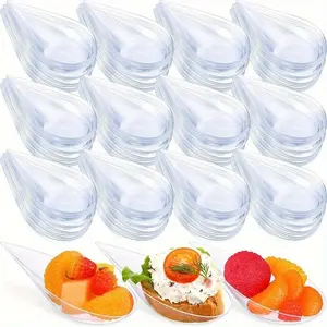 50pcs, Reusable Appetizer Plate Plastic Tasting Appetizer Plate, Disposable Serving Plate, Small Catering Dessert Tasting Cups, Unbreakable Asian Spoon Set, Kitchen Supplies