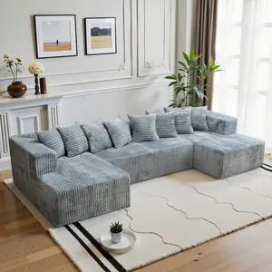 【3 Packages shipping】133"Large modular sofa with 8 pillows and double lounge chairs, U-shaped no assembly required, deep seat modular cloud sofa