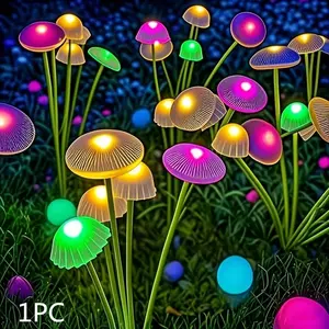 Solar Powered 6/8 LED Jellyfish Mushroom Lights, Garden Landscape Lighting, Outdoor Ground Plug Lawn Lights, Holiday Garden Decorations, Durable Waterproof Light