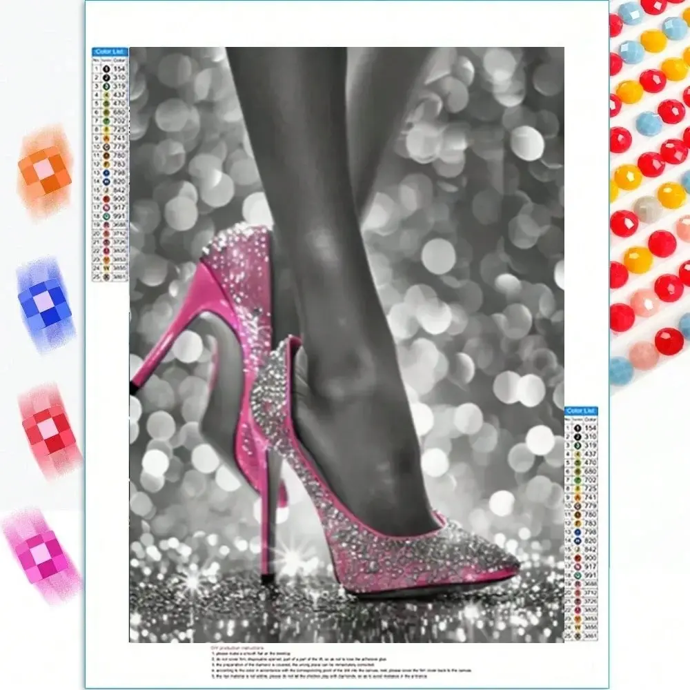 1pc DIY 5D Full Drill Round Diamond Painting Kit, Pink High Heels Mosaic Art, Acrylic PMMA Rhinestone Embroidery Cross Stitch Arts Craft For Wall Decor, Diamond Pattern Design