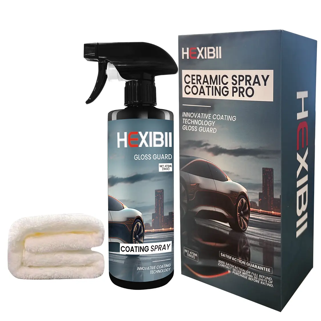 Hexibii Ceramic Spray Coating Pro - 16oz Car, Motorcycle, Boat Vehicle Protection Gloss Guard, Surface Cleaner, Quick Apply Hydrophobic Sealant, Waterless Wash High Gloss Nano Detailing Product tiktokshopbacktoschool
