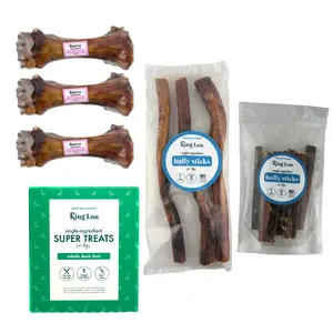 King Lou Power Chewer Bundle: Human-Grade, 100% USA Bully Sticks, Duck Feet, Beef Shin Bones, King-size Bully Sticks, single-ingredient dog treats for Dental Support and Mental Enrichment