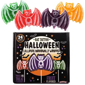 2025 Halloween Bat Tattoo Lollipops, Individually Wrapped Trick or Treat Candy and Goodie Bag Fillers, 24 Count