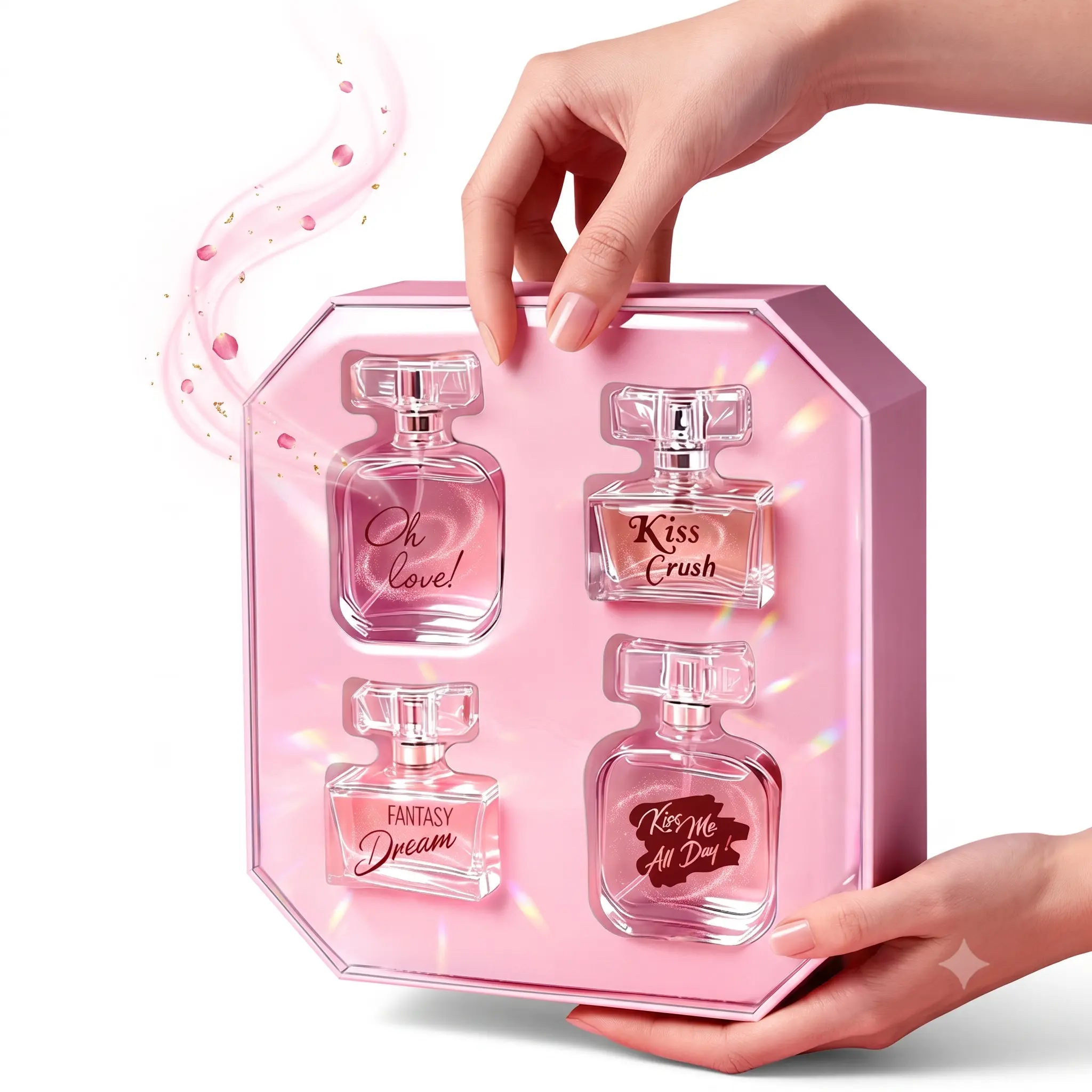 4Pcs Pink Perfume Gift Set for Women - Long Lasting Sweet Floral Fragrance Collection, Cute Mini Bottles, Perfect Birthday Gift for Her