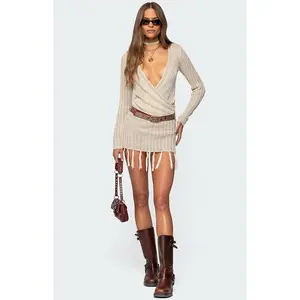 Edikted Women's Tassel Knit Wrap Mini Dress