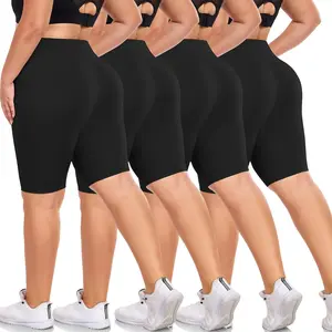 Women's Plus Size Biker Shorts 8" High Waist Tummy Control 4-Pack, Workout Running Yoga Athletic Shorts