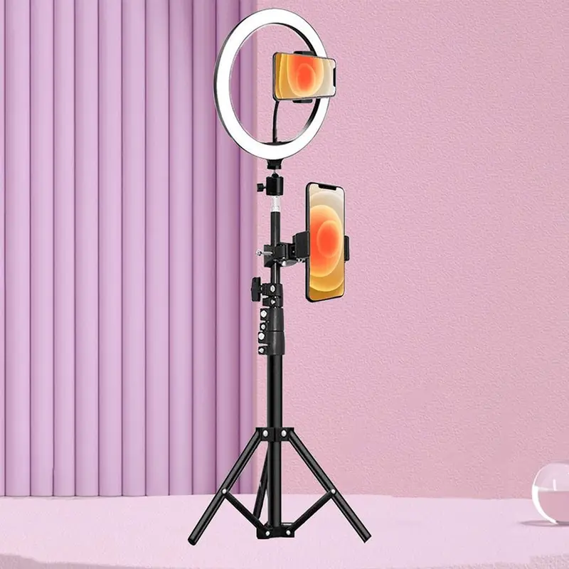 10 Inch Ring Light with Tripod Stand, 1 Set Lamp with Cellphone Clip & Retractable Tripod & Phone Holder, Dimmable LED Light, Suitable for Selfie Camera Photography/Makeup/Video, Smartphone Camera Accessories, Selfie Vlogging Accessory